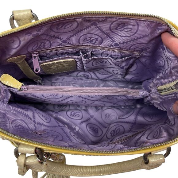 Brighton Metallic Cream Pebbled Leather Dual Handle Satchel U197302 Tassel Charm - Picture 12 of 14